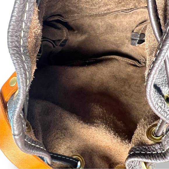 Leather bucket draw string bag, gray and brown, nubuck - Picture 8 of 9